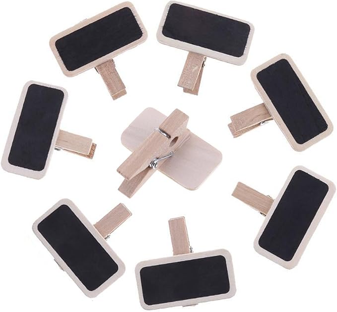 50 Pcs Creative Erasable Wooden Rectangle Mini Blackboard with Clip - Crude Wood Chalkboards Photo Clip Note Clip Tabletop Signs Message Board Wedding Party Crafts Prop Decoration