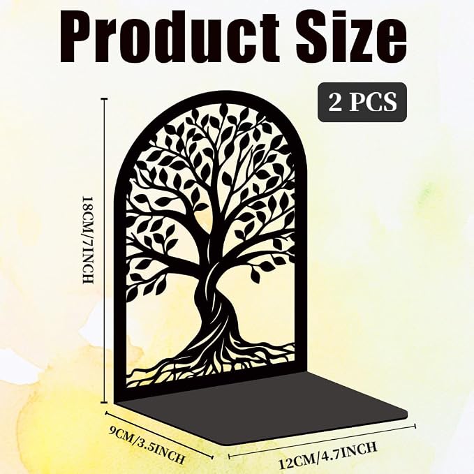 Tree of Life Book Shelf Decorative Bookends for Shelves, Book Ends for Heavy Books, Black Trees Metal Bookends for Desk Organizer, Office Library Decor Decorative Books for Home Decor