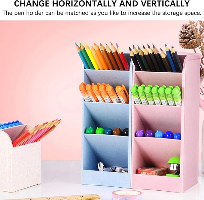 SITAKE Pen Pencil Holder Organizer, 4 Colors Marker Organizer and Storage, Big Desk Organizers and Accessories, Cute Kawaii Stationary for Kids, Girls, Officer and School Supplier (4 Colors BIG)