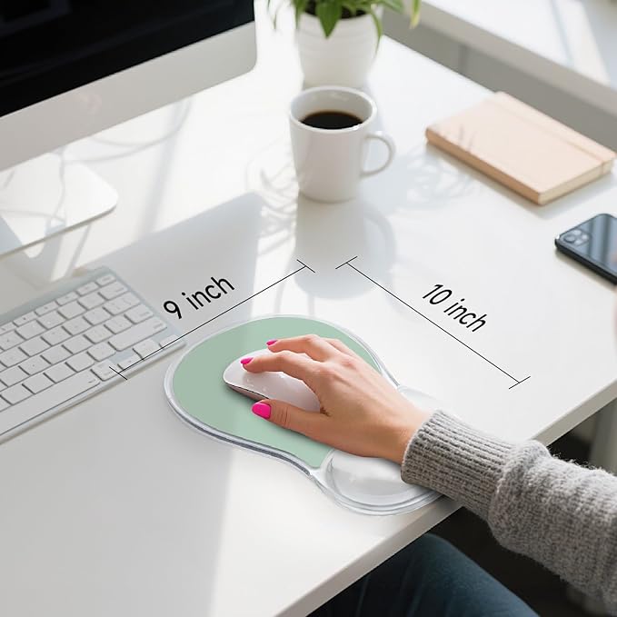 AUPET Ergonomic Mouse Pad with Gel Wrist Support – Non-Slip Mouse Mat with Comfortable Memory Gel Cushion – Relieves Wrist Pain – Designer Pattern for Home Office & Gaming (Mint Light Green)