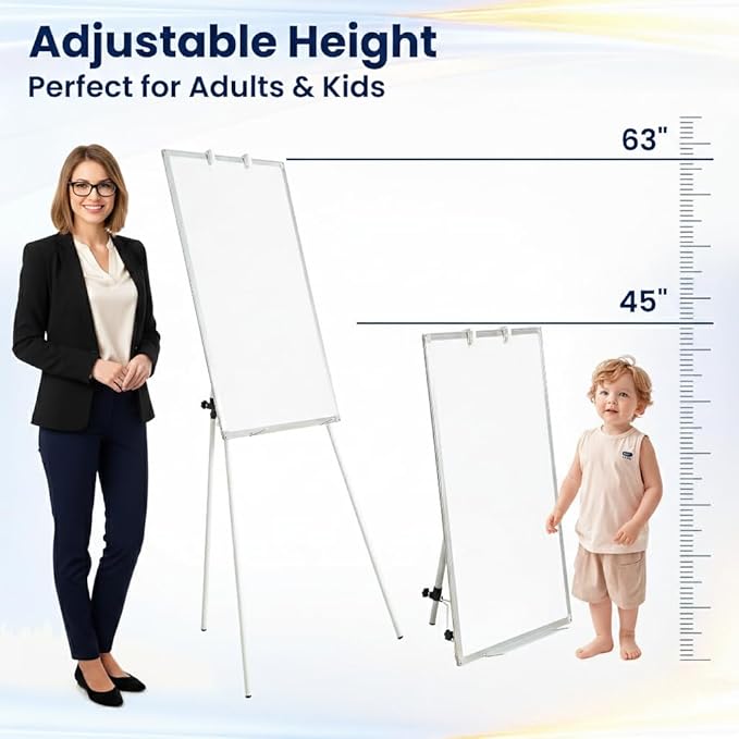 FORTUNO 36x24 Tripod Whiteboard, Magnetic Dry Erase Board with Stand,Height Adjustable Portable Sturdy White Board for Homeschool Office Classroom, White