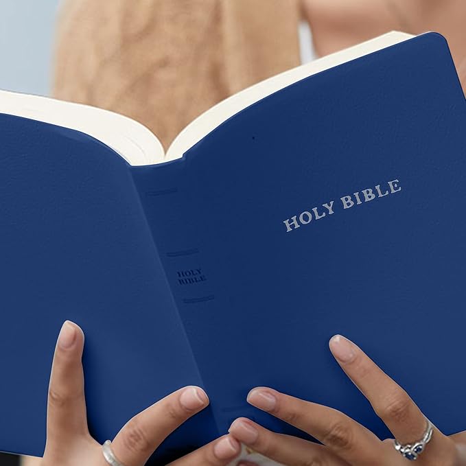 Personalized KJV Bible Faux Leather Bible Small Print Economy Bible with Custom Name at The Lower Right Side & Red-Highlighted Verses, Custom Gift for Christian Celebrations (Blue)