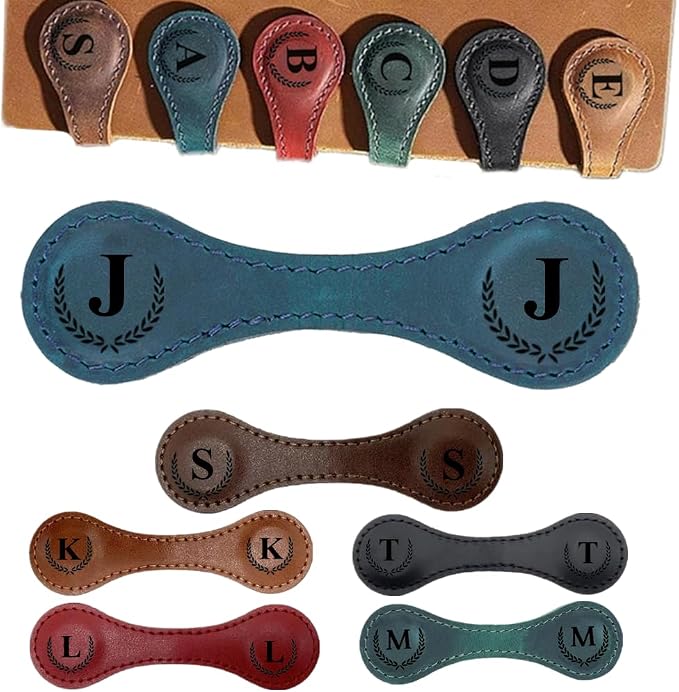 Personalized Magnetic Leather Bookmark, 26 Letters Customized Initial Book Markers Multi Functional Cute Book Mark Meaningful Gift for Wonmen Teachers, Book Lovers (J, Blue)