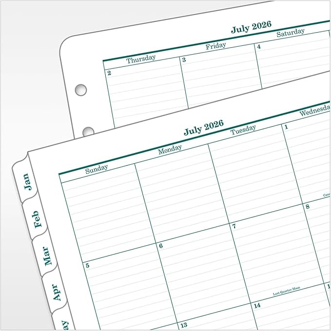 FranklinCovey - Original Ring-Bound Planner Refill - Two Page Per Month Calendar Tabs (Monarch, Jul 2026 - Jun 2027)
