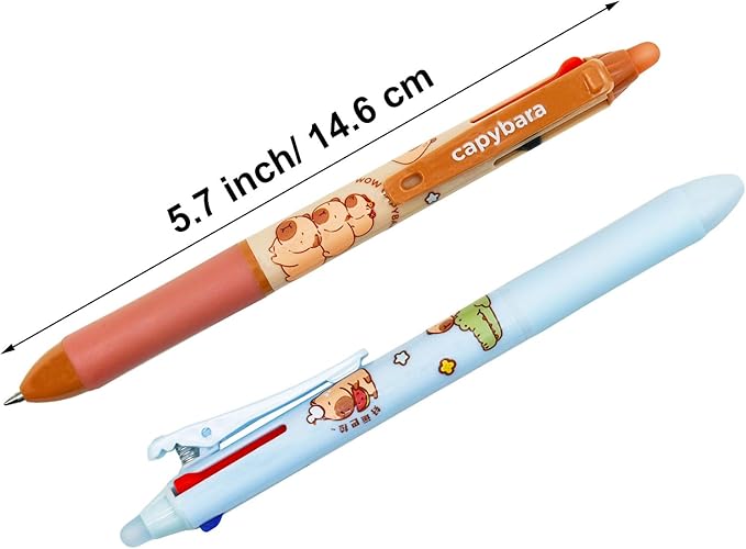 Maydahui 4 Pcs 3 Colors Cute Capybara Erasable Pens Multicolor 3-in-1 Retractable Pen 0.5mm Black Blue Red Ink 4 Styles Kawaii Cartoon Animal Pens for Sutdents Birthday Gifts Shcool Office Supplies