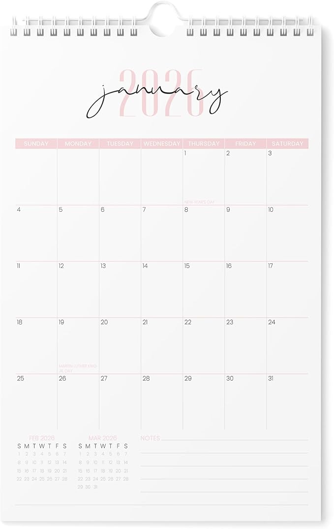 Karto Wall Calendar 2026-2027 - Vertical 11x17 inch January 2026 to June 2027 - Boost Your Productivity and Easy Planning with the Aesthetic Monthly Calendar - Two Font Pink