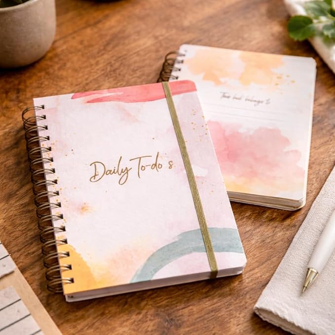 Paper 'n Such To Do List Notebook - Undated Daily Planner, Spiral Hardcover Notepad, College Essentials, Task Organizer Agenda Pad for Work, Notes and CheckList- Colorful Pink