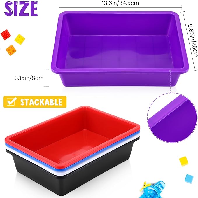 Hoteam 10 Pcs Flat Storage Organizer Tray Bin Paper Tray for Classroom Plastic Stackable File Organizer for School Office Teacher Book Organization(Simple Color,13.78 x 9.84 x 3.15 Inch)
