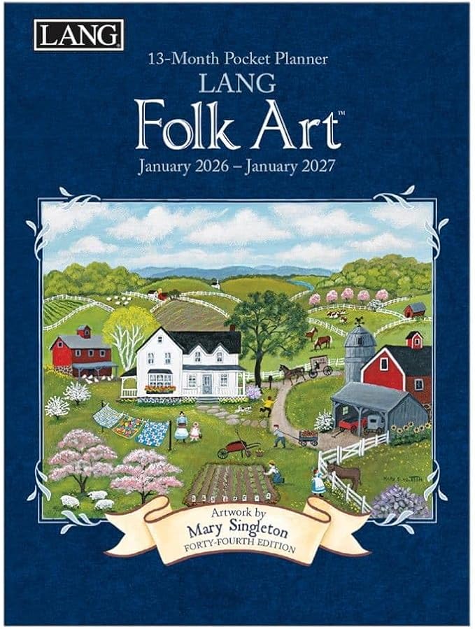 Lang, Lang Folk Art Monthly 2026 Pocket Planner, 4.9'' X 6.6'', Weekly Calendar with Wire-O Binding