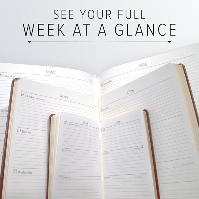 Gallery Leather Pocket Weekly Monthly Planner 2025-2026, Elegantly Bound Calendar Planner and Notebook with Stylish Gold-Gilded Page Edges, 12 Months - Acadia Hydrangea - 6 x 3.25 "