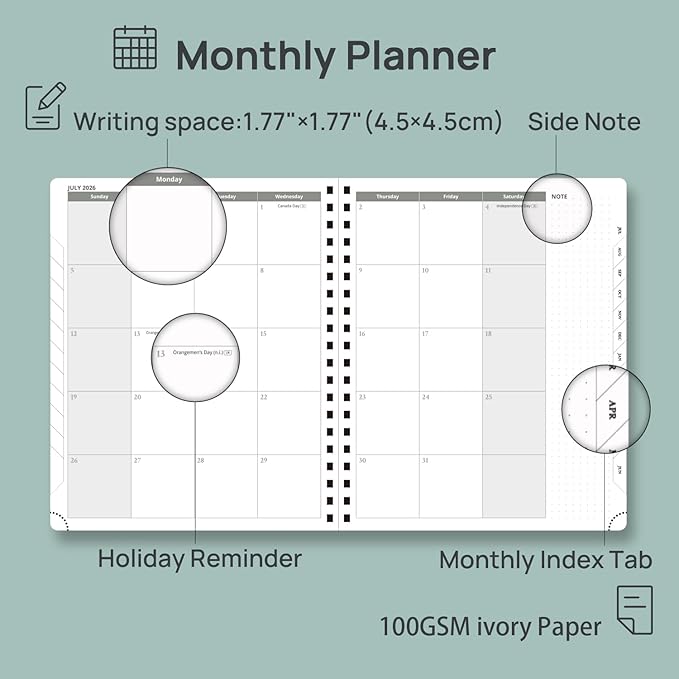 POPRUN 2026-2027 Academic Weekly Planner, Large 8.5" x 10.5" Horizontal Layout Calendar Agenda from July 2026 to June 2027, Softcover Appionment Book with Monthly Tabs, Spiral Bound, Inner-Pocket - Lavender