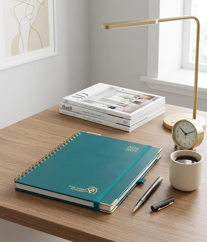 POPRUN 2026-2027 Academic Year Weekly and Monthly Planner Calendar,Jul 2026 - Jun 2027，10" x 8"， Daily Agenda Book & Appointment Book with Hourly Schedule, Tabs, Hardcover, School and Office Supplies - Pacific Green