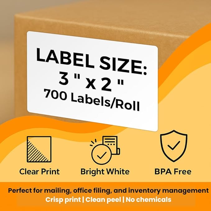 3x2 Direct Thermal Labels – White Peforated Shipping Label Compatible with Zebra, Rollo, MUNBYN Thermal Printers for Internet Postage Labeling | 12 Rolls (700/Roll) – Total 8400 Labels