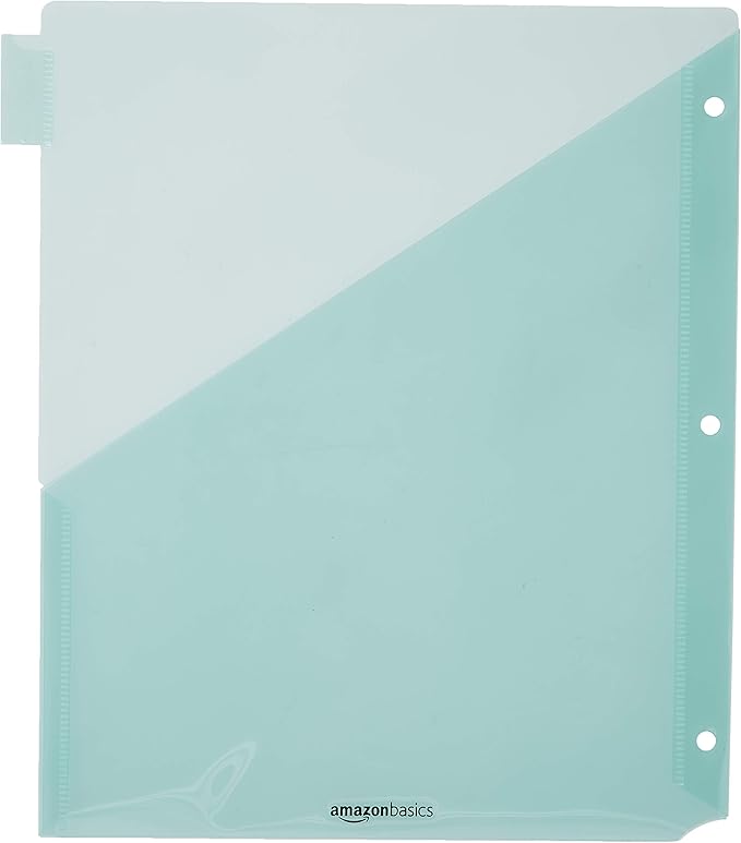 Amazon Basics Tab Dividers for 3 Ring Binder, Two Pocket, Letter Size, Transparent Assorted Colors, 24 Count