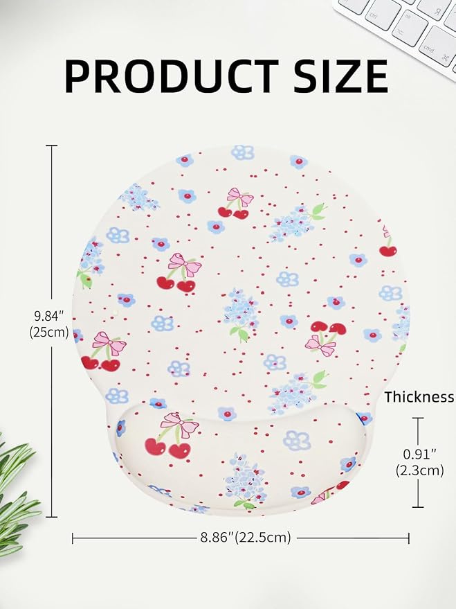Lily Floral Mouse Pad Wrist Support Wrist Rest, Flower Ergonomic Mouse Pad with Non-Slip Base for Office Gaming Working Computers,Desk Accessories Pain Relief Mouse Mat, Cherry