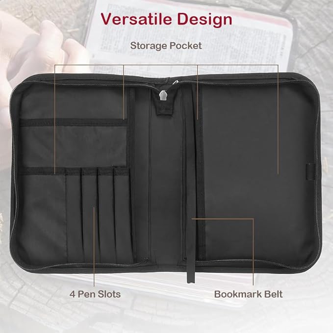 Bible Case with Handle and Zipper, Premium PU Leather Waterproof Bible Cover 11.2 x 8 x 2.2 Inches, Book Case for Standard Size Bibles with Pen Storage, Bible Accessories Gifts (Horse)