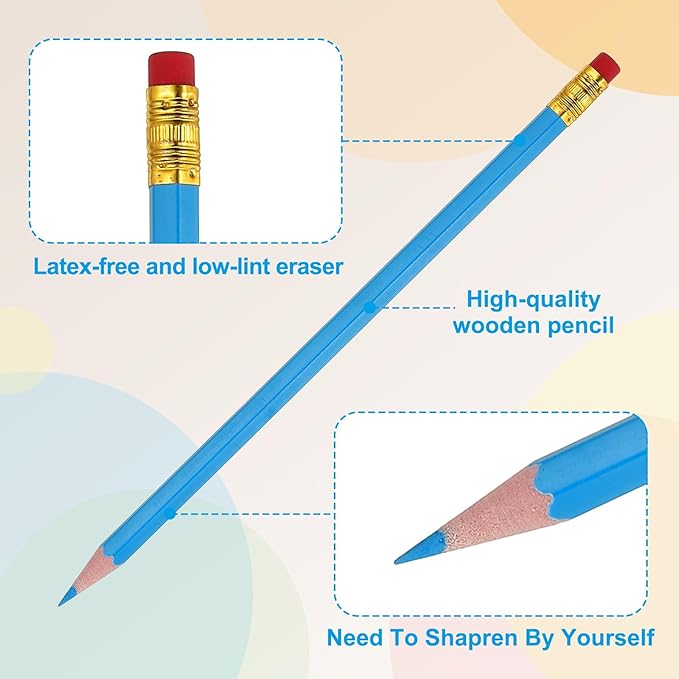 PATIKIL Erasable Colored Pencils, 36 Pcs Oil Color Pencils with Erasers Hexagonal Rod Wooden Colored Pencils for Tests Marking Grading Art Painting, Sky Blue