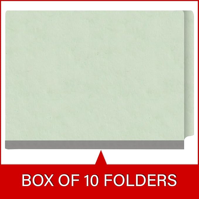 25 Pt. Pressboard Classification Folders, Full Cut End Tab, Letter Size, 1 Divider, Pale Green (Box of 10)