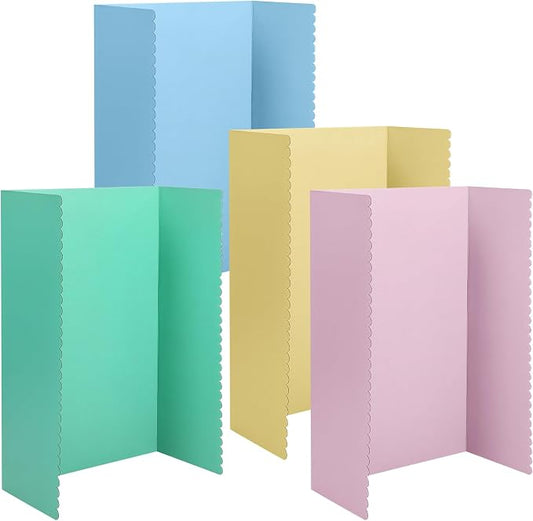 Mooliwe 4 Pack 48" X 36" Trifold Poster Board, Large Tri Fold Boards Foldable Corrugated Presentation Display Paper Scalloped Borders for Science Fair Events, School Projects, Exhibitions(Macaron)