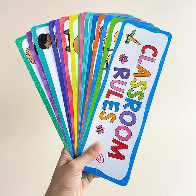 Lachilly 16Pcs Classroom Rules Cards, Class Interactive Social Distancing, Subject Titles for Bulletin Board Boarder Headliners, Classroom Decoration, Social Cognitive Card Teaching Aids 10.4x3.4 inch