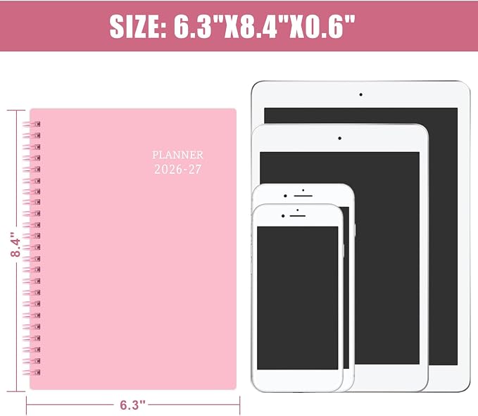Planner 2026-2027 - Weekly & Monthly Planner, Jul 2026-Jun 2027, Academic Planner 26-27, 6.4"×8.5", Tabs, Thick Paper, Twin-Wire Binding, Back Pocket, Inspirational Quotes for Office Home School