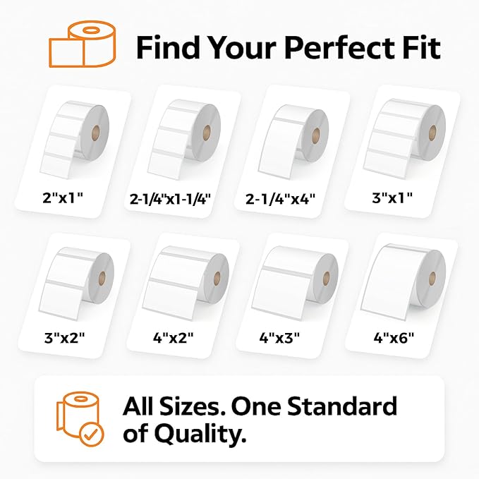 2x1 Address Thermal Labels – White Peforated Barcode Label Compatible with Zebra, Rollo, MUNBYN Thermal Printers for FBA, UPC, FNSKU Label | 24 Rolls (1300/Roll) – Total 31200 Labels