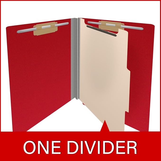 25 Pt. Pressboard Classification Folders, Full Cut End Tab, Letter Size, 1 Divider, Deep Red (Box of 10)