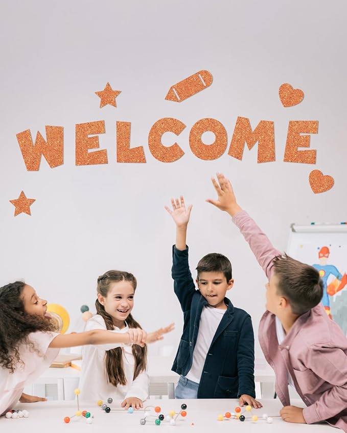 243 Pcs Glitter Bulletin Board Letters Set, 4 Inch Alphabet Poster Board Cardboard Cutouts with Numbers and Punctuation, Classroom School Wall Display Decorations (Orange)