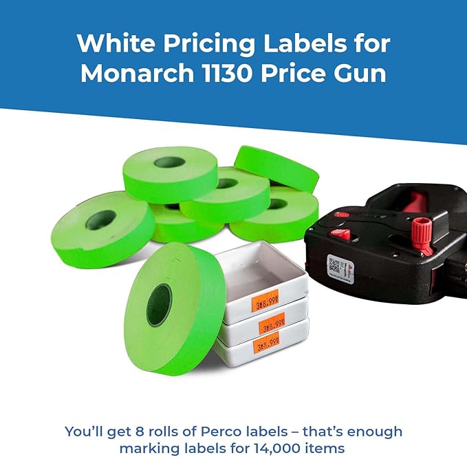 1136 Green Monarch Labels, 8 Rolls, 14,000 Two line Labels