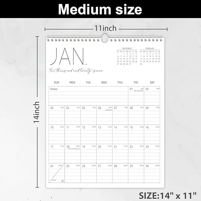 Guasslee Wall Calendar 2026-2027, Vertical Calendar Wall 2026, Jun. 2026-Dec. 2027, 19-Month Paper Calendar Spiral Bound, Monthly Planner Wall for Office School Home Easy Organizing, 14” X 11”