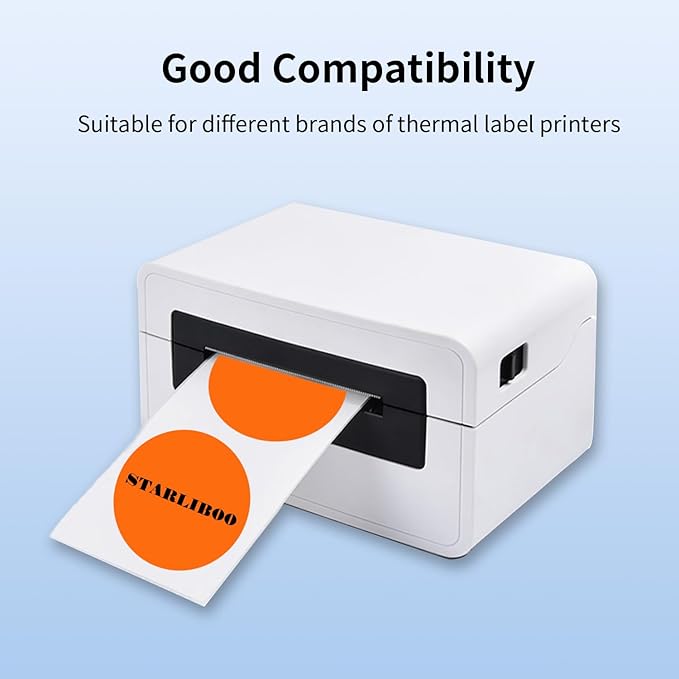 STARLIBOO 2 inch Round Thermal Printer Labels, Circle Direct Thermal Stickers for DIY Logo Design, Shipping, Name Tag, Compatible with Rollo&MUNBYN (600 Labels, Orange)
