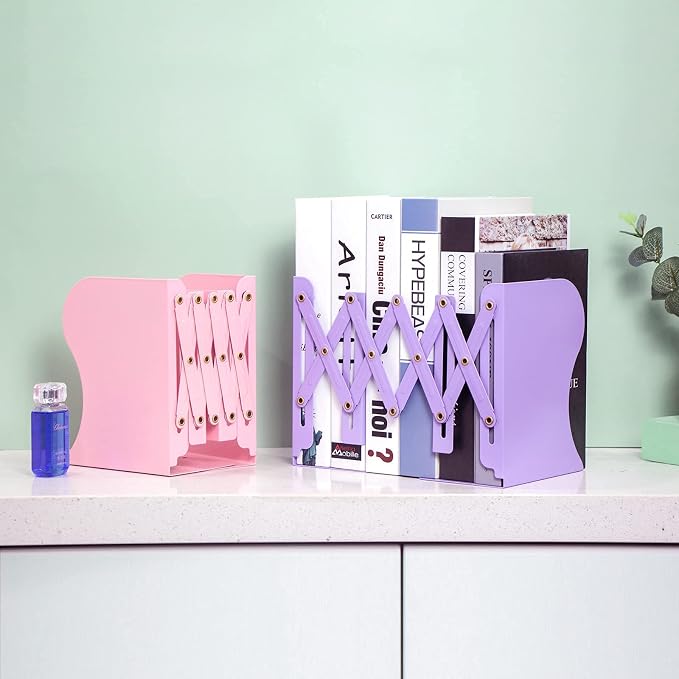 Aobopar Book Ends, Bookends for Shelves, Book Organizer for Desk, Metal Bookends for Heavy Books, Book Holders for Shelves, Suitable for Office, Home and School Use (Grey)