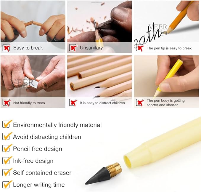 Ainiv Everlasting Pencil - 20 Pack Infinity Pencils with 20 Extra Erasers, Ideal for Home, Office, School Writing & Drawing