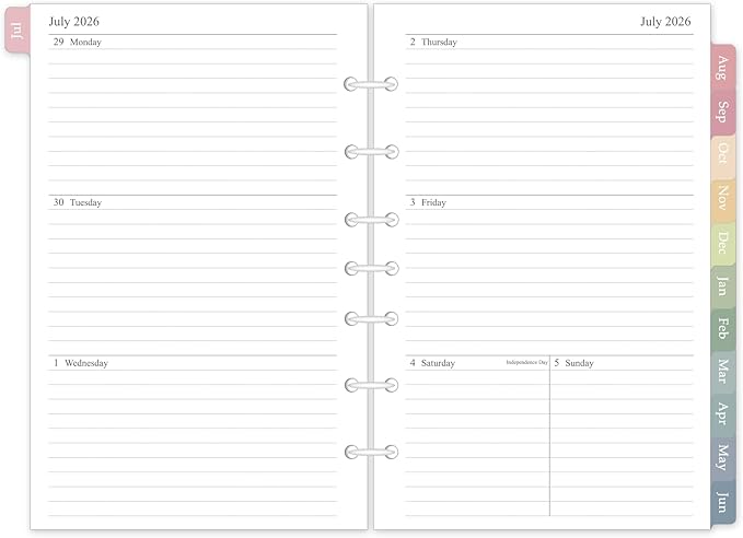 2026-2027 Weekly & Monthly Planner Refill, 5.5"x8.5", A5 Medium Planner Inserts with Colorful Monthly Tabs, Size 4, July 2026 - June 2027, 7-Hole Punched