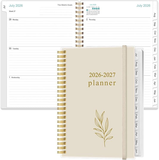 2026-2027 Planner - Planner 2026-2027 from July 2026 to June 2027, Weekly & Monthly Planners Spiral Bound with 12 Monthly Tabs, Inner Pocket, 6.4" x 8.5", Beige