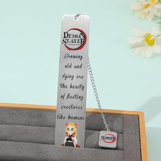 Demon Kamado Bookmark Page Mark, Anime Tanjiron Zenitsu Giyuu Kyoujurou Figure Hollowed-Out Metal Book Mark Reading Tool, Stationery Gifts for Reading Lovers Bookworm (4pcs)