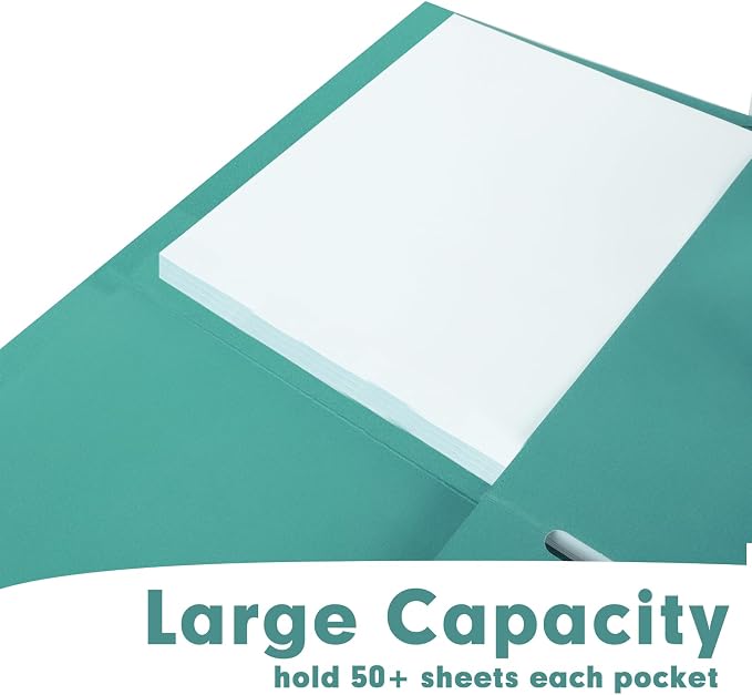 Two Pocket Folders, RAZCC 75 Pack 2 Pocket Folders Fit Letter Size Paper, Paper Folders with Pockets for School Office Business Home (Turquoise)