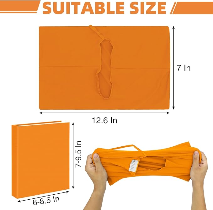 KICNIC Orange Fabric Book Cover for Hardcover, 1 Pack, 6x9 Inch, Up to 8.5”x9.5”, Adjustable School Book Sleeve Protector for Teens, Stretchable Decorative Cloth Book Sox for Book Lovers