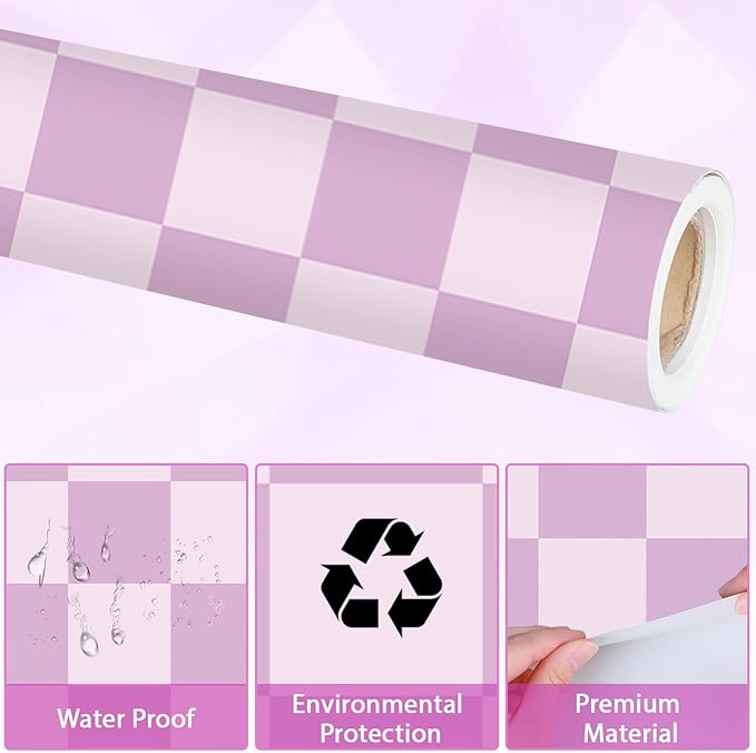 Purple Checked Bulletin Board Paper Roll Retro Pastel Purple Bulletin Board Background Back to School Classroom Decor Poster for Art Craft DIY Project Home Office Girls Party Supplies 17.7in x 20ft