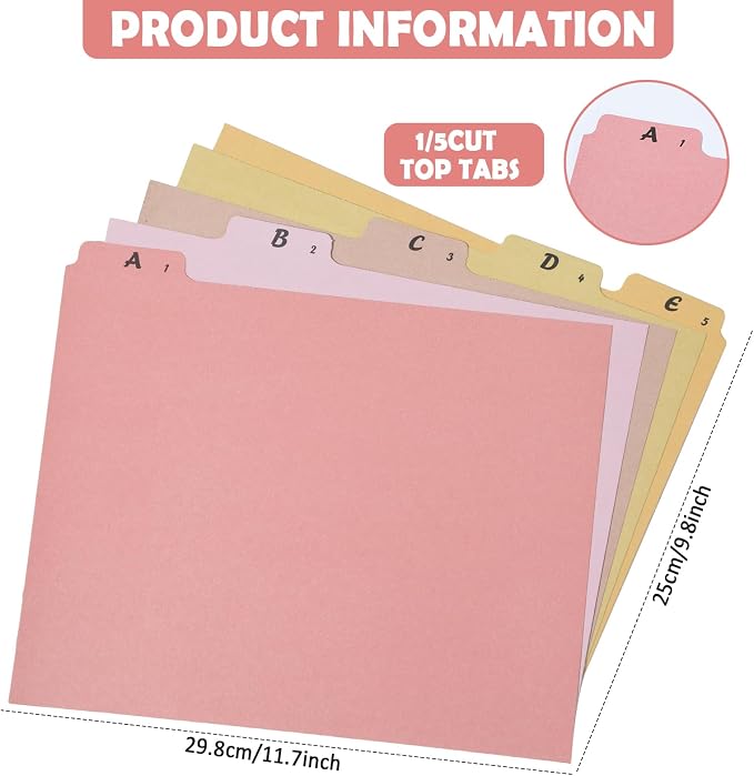 1 Set 25 Alphabet File Dividers A-Z Top Tab File Guides Letter Size 1/5 Cut Tab Manila Alphabetical Files Organizer Filing Cabinet Dividers for Work Office Home School and Desk Organizer(Boho)