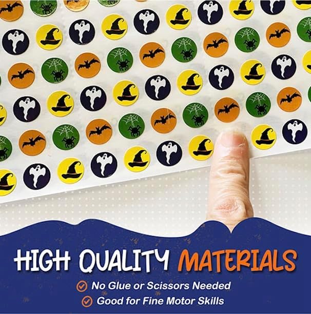 1152 Pcs Halloween Incentive Sticker Set 3/8in Diameter Self-Adhesive Cute Multicolor Stickers Trick Treat Holiday Spooky Crafts Decorations Reward Behavior Chart Teacher Classroom Supplies USA Made