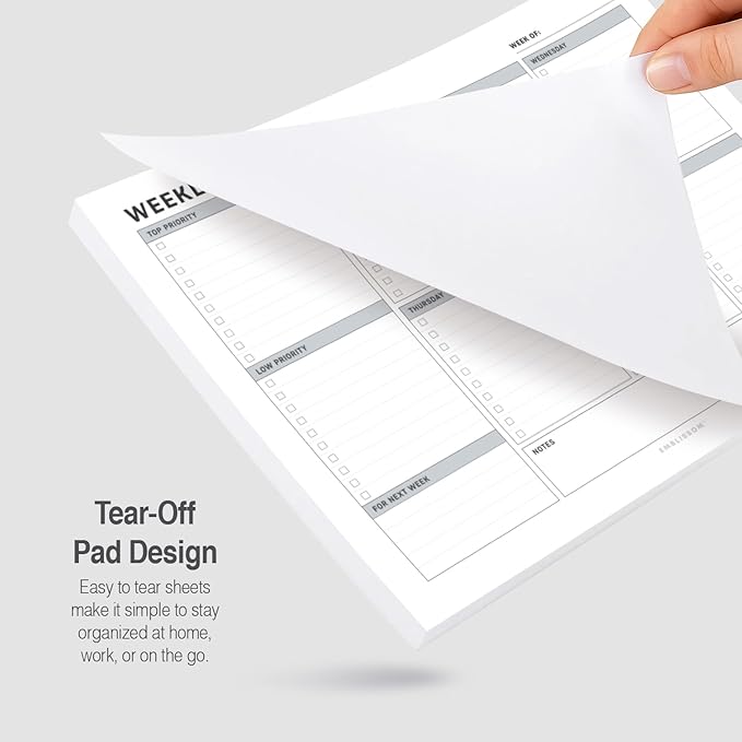 Weekly Planner Notepad, 8.5 x 11" Tear-Off Pad – 70 Undated Sheets, Daily Schedule Deck Organizer with Priorities, To Do List & Checklist for School, Work, Home (White, Checkbox, 2 Pack)