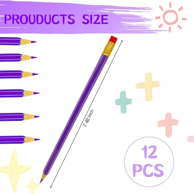 12 Pcs Purple Pencils Erasable Checking Pencils, Pre-Sharpened, for Marking, Coloring, Tests, Grading, Office