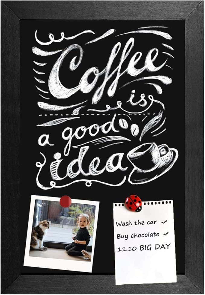 TORASO Chalkboard, Wood Frame Magnetic Chalkboard Sign, Black Wood Framed Chalk Board for Wedding, Kitchen, Bar, Restaurant, Menu & Home Decor, Hanging Chalkboards, 8.7" x 12.6"(BK-2232)
