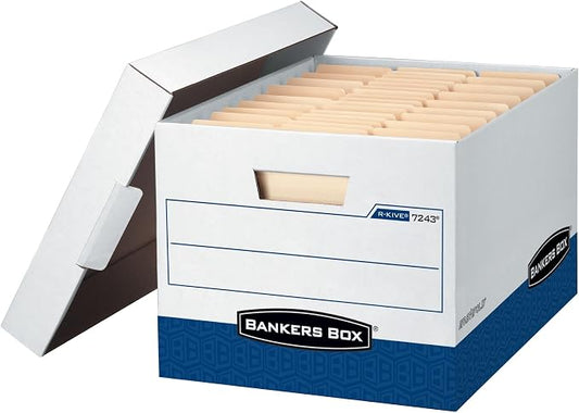 Bankers Box 0724303 R-Kive Storage Box, 12 x 10 x 15, Letter/Legal Size, White/Blue, 4/ct