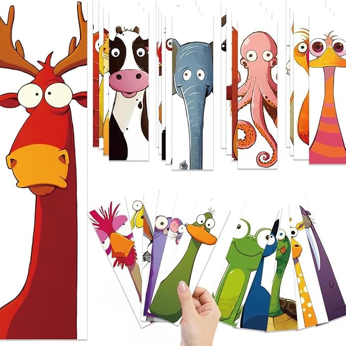 30PCS Funny Animals Bookmarks Cartoon Cow Bird Frog Page Markers for Bookish, Creative Book Read Paper Holder Cards, Birthday Gifts for Book Reader Lovers Rewards Library Bulk Supplies for Teachers