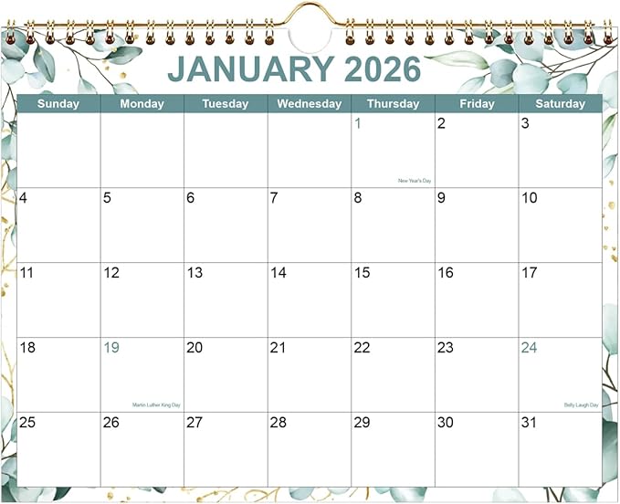 2026 Calendar, Wall Calendar 2026 from January 2026 - June 2027, 18 Months Calendar with Premium Paper, Twin-Wire Binding & Hanging Hook, 8.5" x 11", Green Leaf