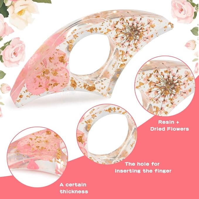 4 Pcs Thumb Book Page Holder Dried Flower Resin BookPage Holders for Reading, Finger Ring Opener Bookmark Thumb Page Opener Holder Book Accessories for Reading Lovers