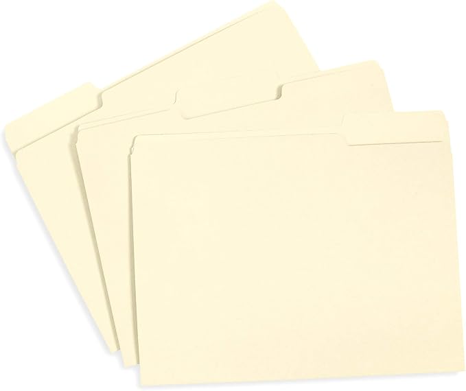 Manilla File Folders 8.5 x 11, 1/3 Cut Tab, Letter Size Vanilla folders, Great for Organizing and Easy File Storage, 100 Per Box (Manila)