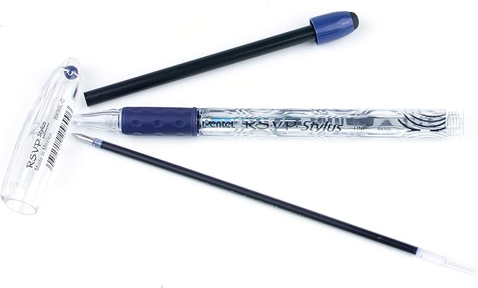 Pentel RSVP STYLUS Ballpoint Pen, Fine Line, Blue Ink (BK90L-C)